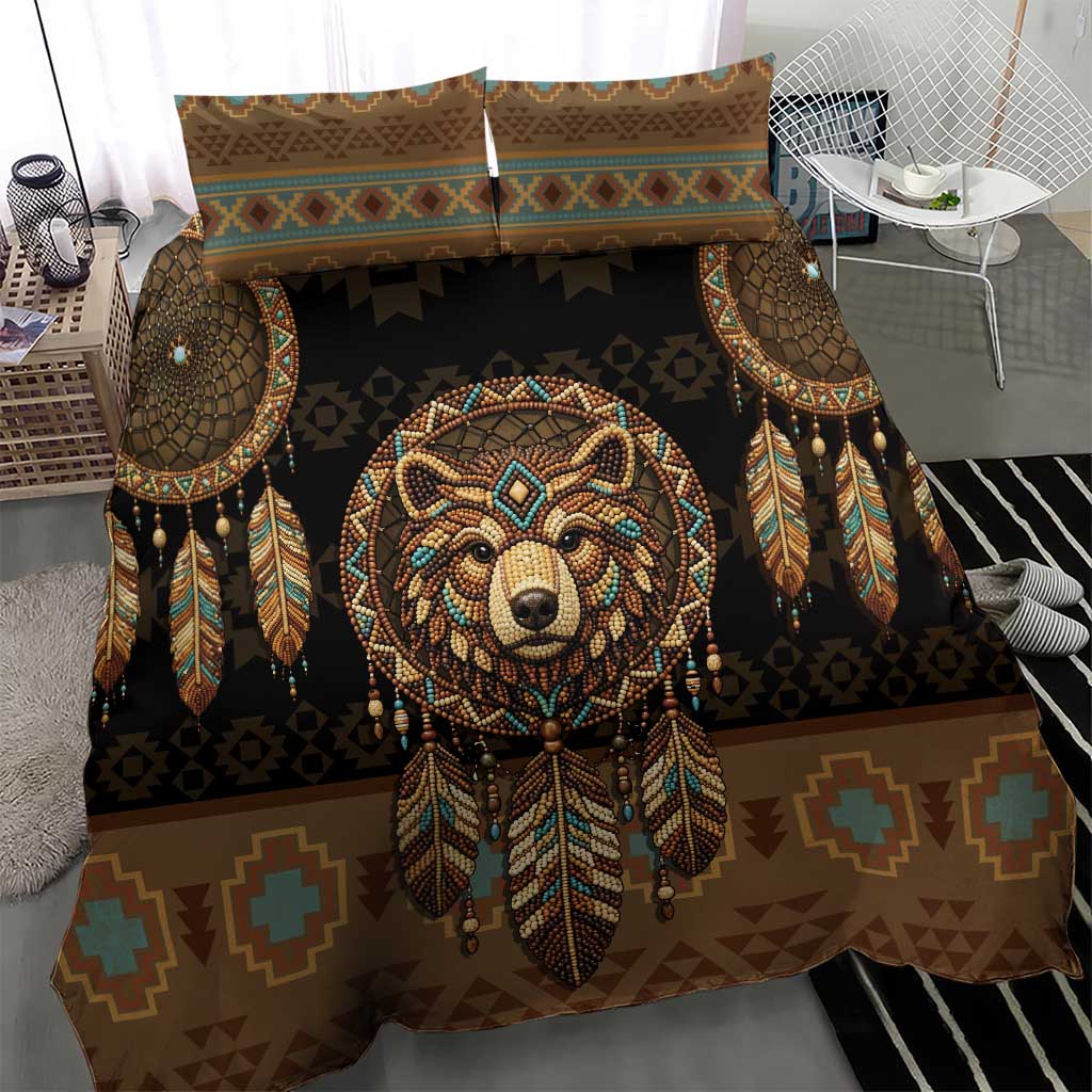 Bear Native American Bedding Set Tribal Feather Dreamcatcher Boho Style