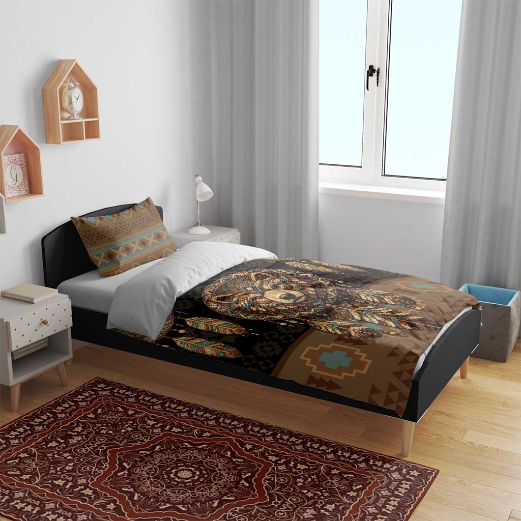 Bear Native American Bedding Set Tribal Feather Dreamcatcher Boho Style