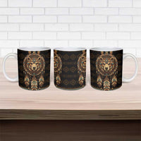 Bear Native American Ceramic Mug Tribal Feather Dreamcatcher Boho Style