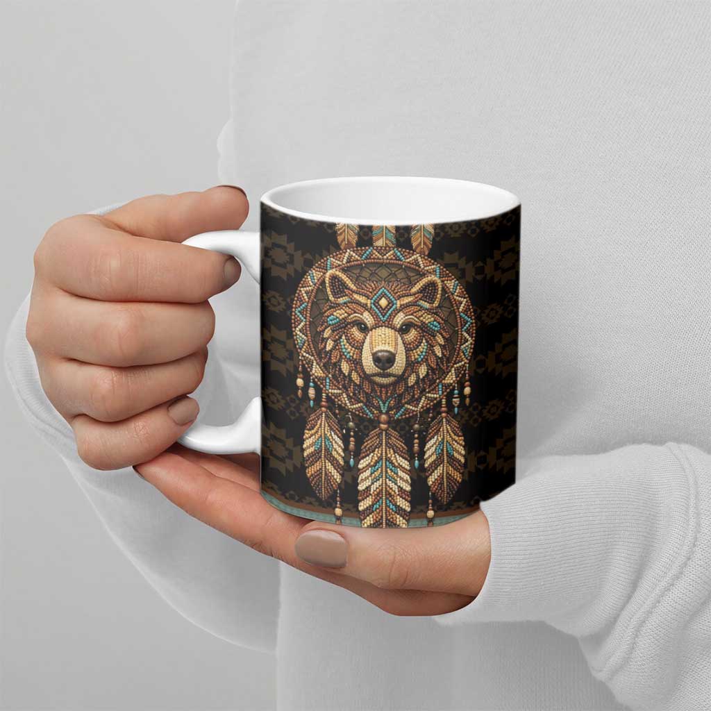 Bear Native American Ceramic Mug Tribal Feather Dreamcatcher Boho Style
