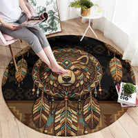 Bear Native American Round Carpet Tribal Feather Dreamcatcher Boho Style