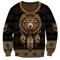 Bear Native American Sweatshirt Tribal Feather Dreamcatcher Boho Style