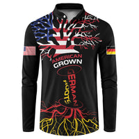 German American Heritage Month Button Sweatshirt USA Grown Germany Roots Tree Flag Pattern