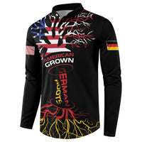 German American Heritage Month Button Sweatshirt USA Grown Germany Roots Tree Flag Pattern