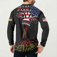 German American Heritage Month Button Sweatshirt USA Grown Germany Roots Tree Flag Pattern
