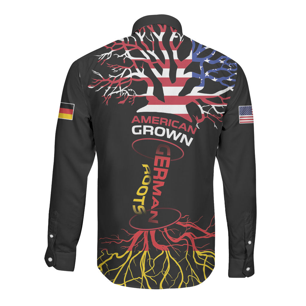 German American Heritage Month Long Sleeve Button Shirt USA Grown Germany Roots Tree Flag Pattern
