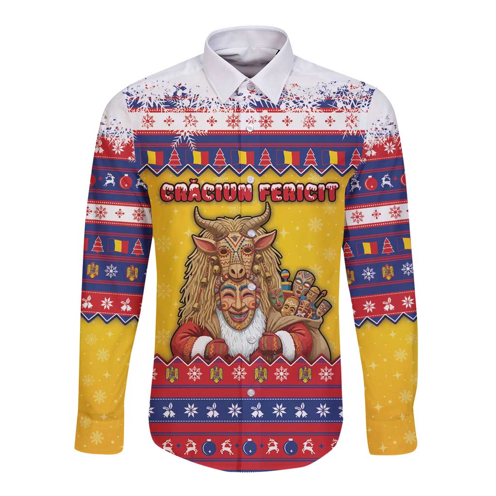 Romania Christmas Long Sleeve Button Shirt Romanian Masked Santa - Wonder Print Shop