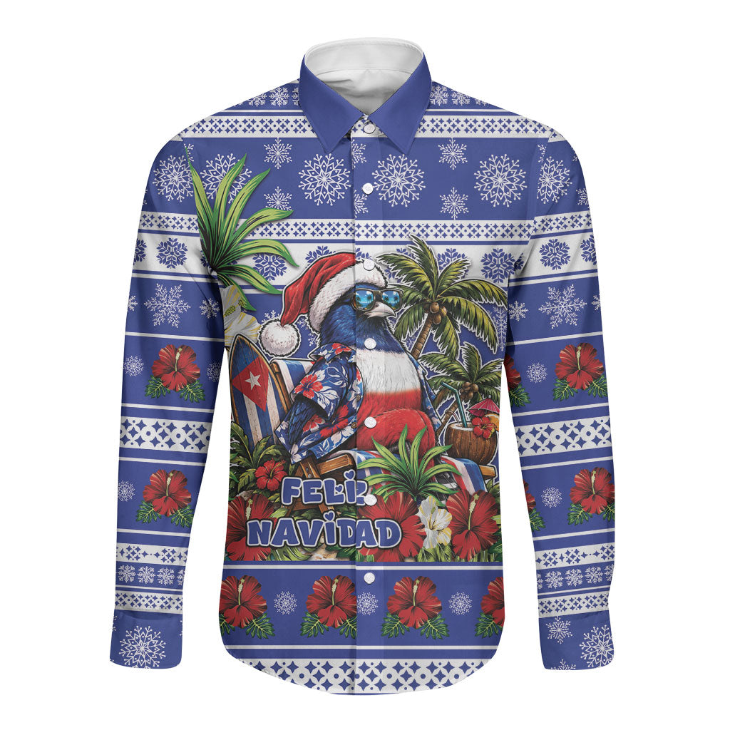 Cuba Christmas Long Sleeve Button Shirt This Tocororo Bird Needs A Beach Retreat