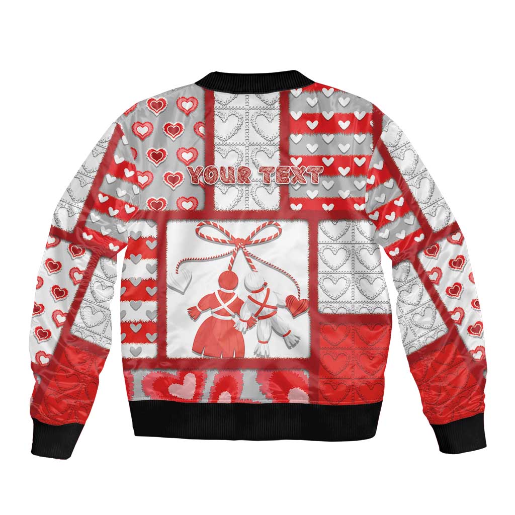 Personalized Romania Valentine's Day Bomber Jacket Martenitsi With Hearts Knitting Effect