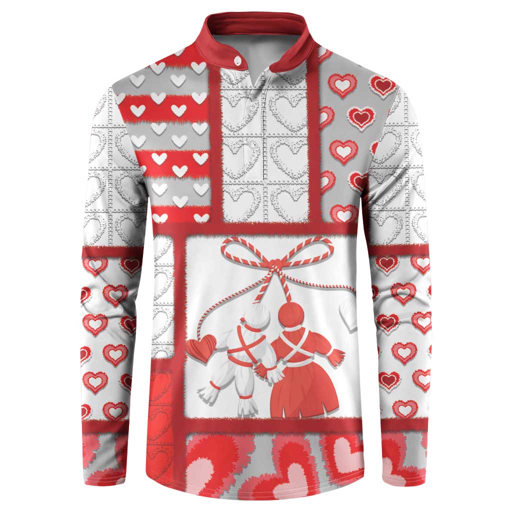 Personalized Romania Valentine's Day Button Sweatshirt Martenitsi With Hearts Knitting Effect