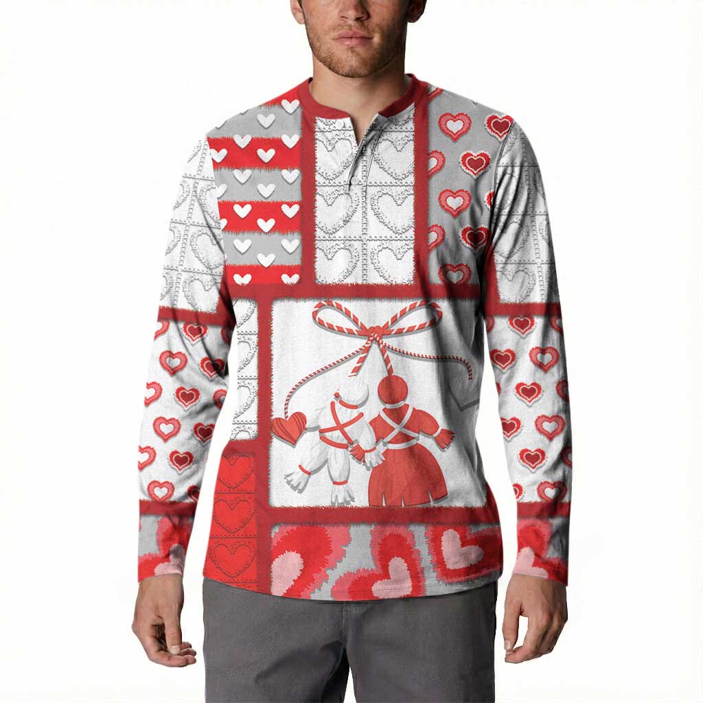 Personalized Romania Valentine's Day Button Sweatshirt Martenitsi With Hearts Knitting Effect