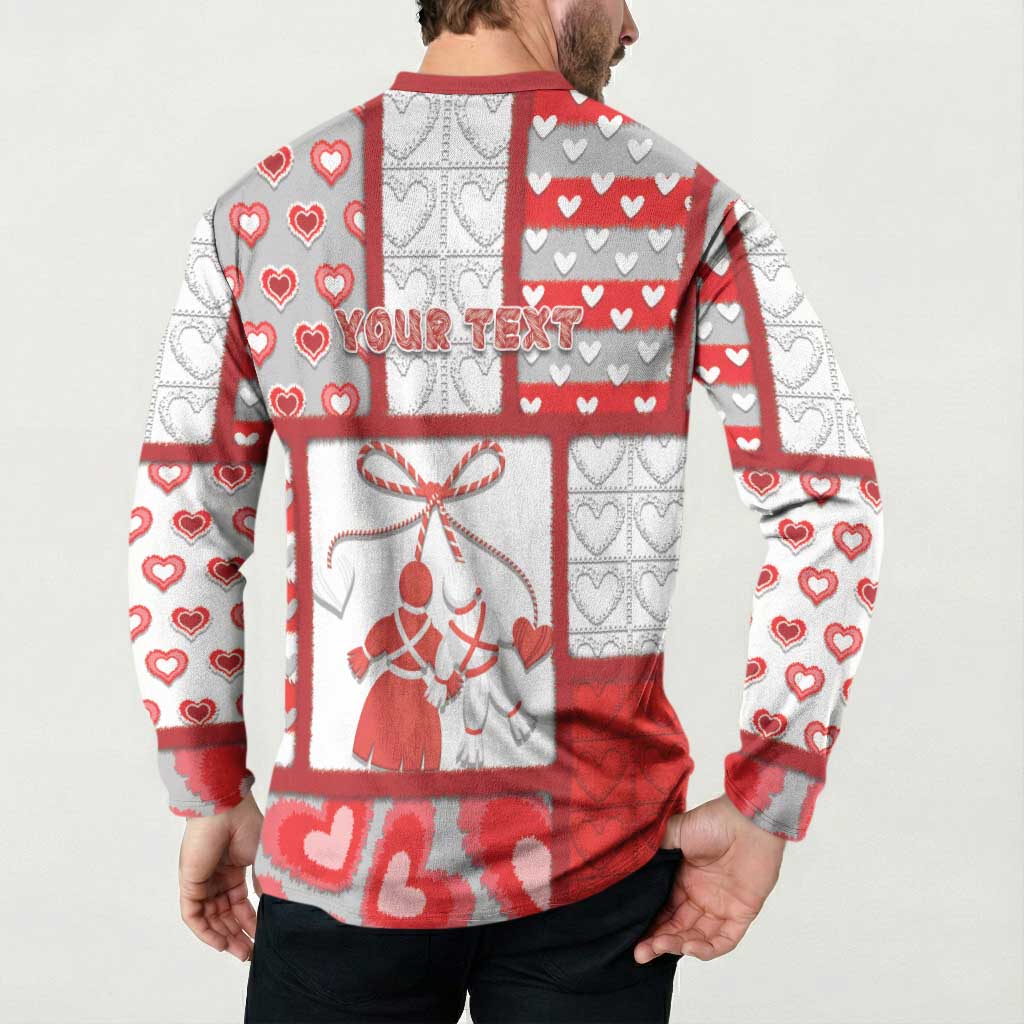 Personalized Romania Valentine's Day Button Sweatshirt Martenitsi With Hearts Knitting Effect