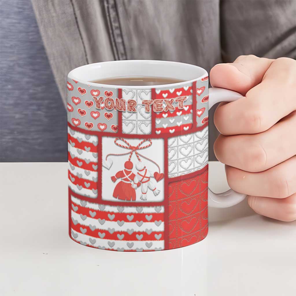 Personalized Romania Valentine's Day Ceramic Mug Martenitsi With Hearts Knitting Effect