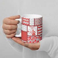 Personalized Romania Valentine's Day Ceramic Mug Martenitsi With Hearts Knitting Effect