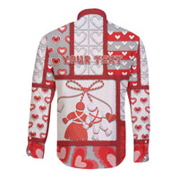 Personalized Romania Valentine's Day Long Sleeve Button Shirt Martenitsi With Hearts Knitting Effect