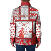 Personalized Romania Valentine's Day Padded Jacket Martenitsi With Hearts Knitting Effect