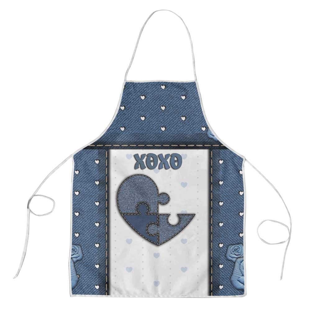 XOXO Valentine's Day Apron Pieces Of The Heart Old Denim Fabric Effect