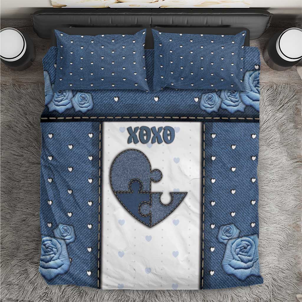 XOXO Valentine's Day Bedding Set Pieces Of The Heart Old Denim Fabric Effect