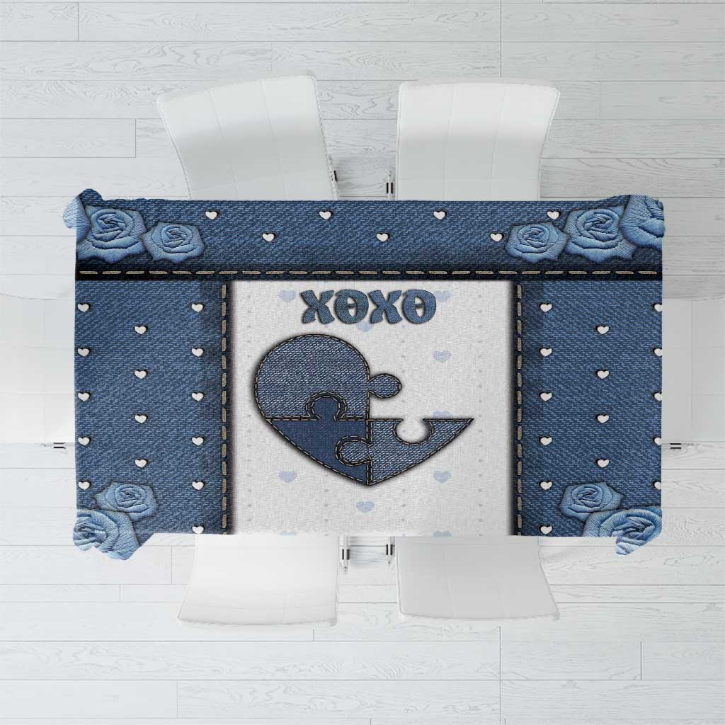 XOXO Valentine's Day Tablecloth Pieces Of The Heart Old Denim Fabric Effect