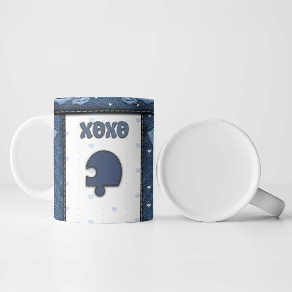 Personalized XOXO Valentine's Day Ceramic Mug Remaining Piece Old Denim Fabric Effect