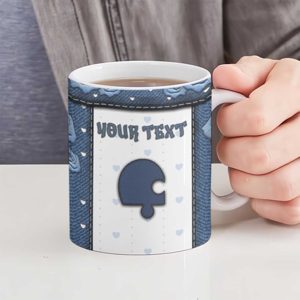 Personalized XOXO Valentine's Day Ceramic Mug Remaining Piece Old Denim Fabric Effect