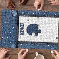 XOXO Valentine's Day Puzzle Remaining Piece Old Denim Fabric Effect