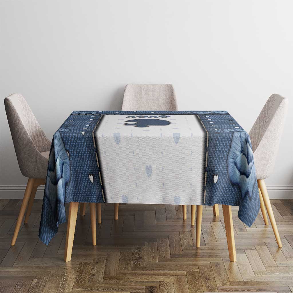XOXO Valentine's Day Tablecloth Remaining Piece Old Denim Fabric Effect