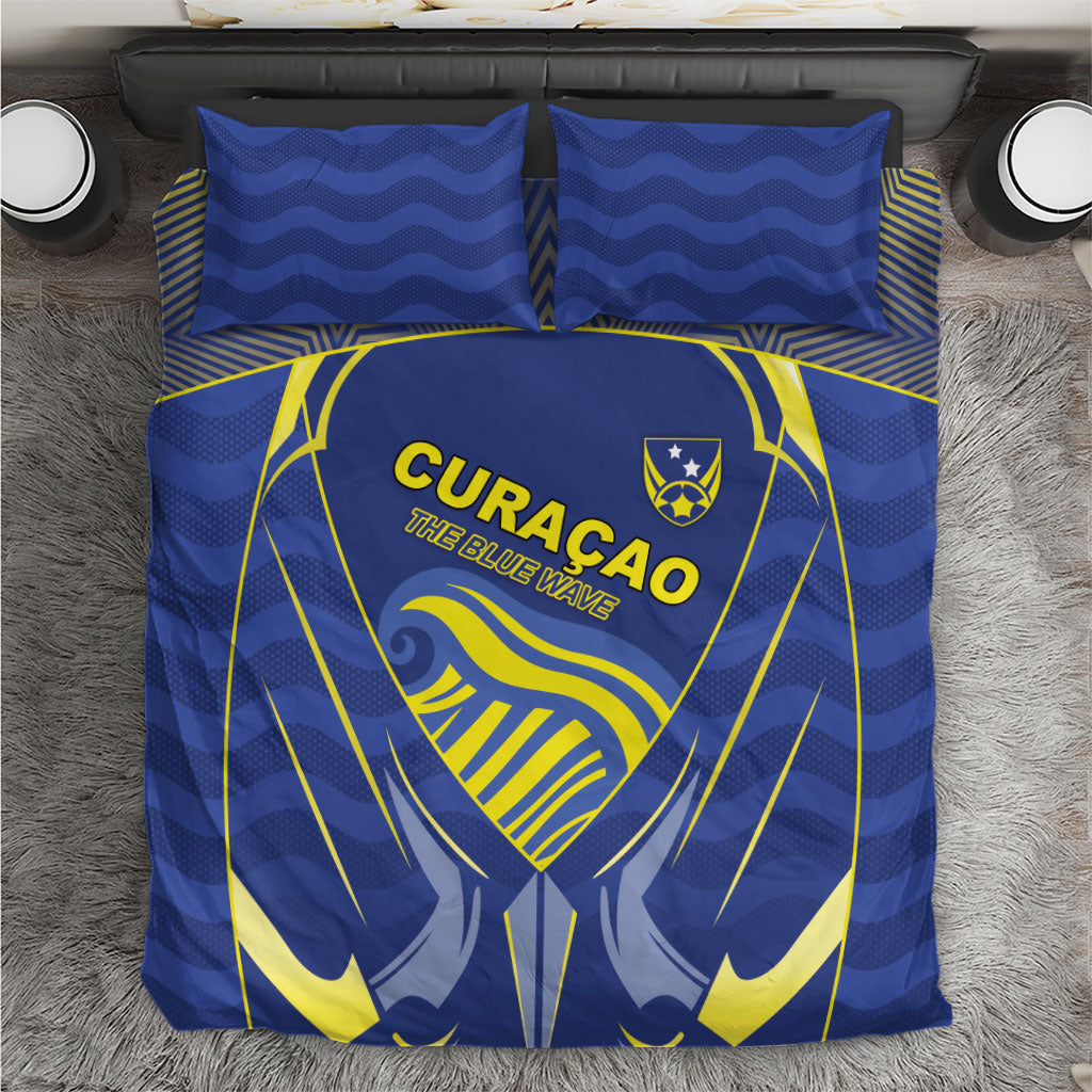 Curacao Football Bedding Set Blue Wave Geometric Caribbean Sports Motif