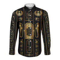 Egypt Cartouche Long Sleeve Button Shirt Gold Pharaoh Hieroglyphics Patterns