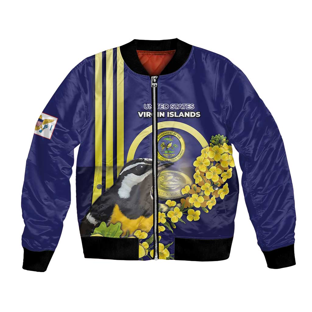 Personalized United States Virgin Islands Bomber Jacket Bananaquit Bird With Yellow Sage Flowers - Wonder Print Shop