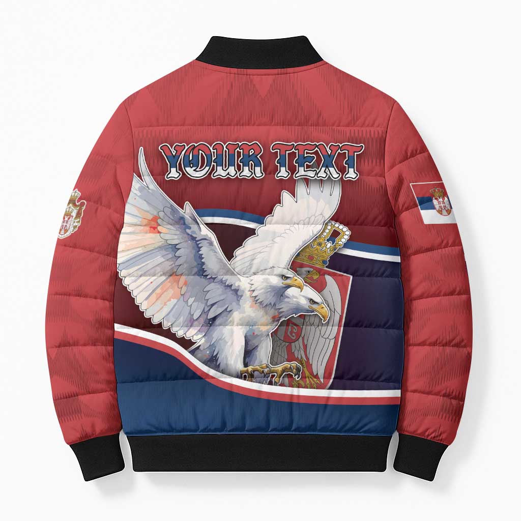 Personalized Serbia Bomber Puffer Jacket White Double Headed Eagle With Coat Of Arms - Wonder Print Shop
