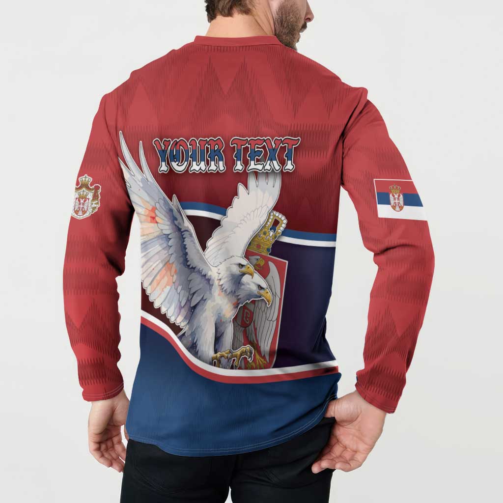Personalized Serbia Button Sweatshirt White Double Headed Eagle With Coat Of Arms - Wonder Print Shop