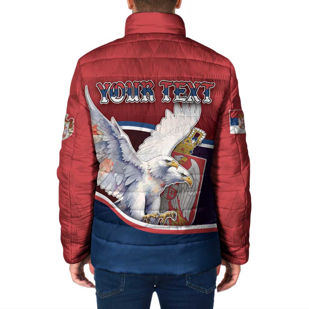 Personalized Serbia Padded Jacket White Double Headed Eagle With Coat Of Arms - Wonder Print Shop