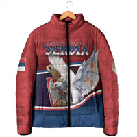Personalized Serbia Padded Jacket White Double Headed Eagle With Coat Of Arms - Wonder Print Shop