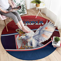Serbia Round Carpet White Double Headed Eagle With Coat Of Arms - Wonder Print Shop