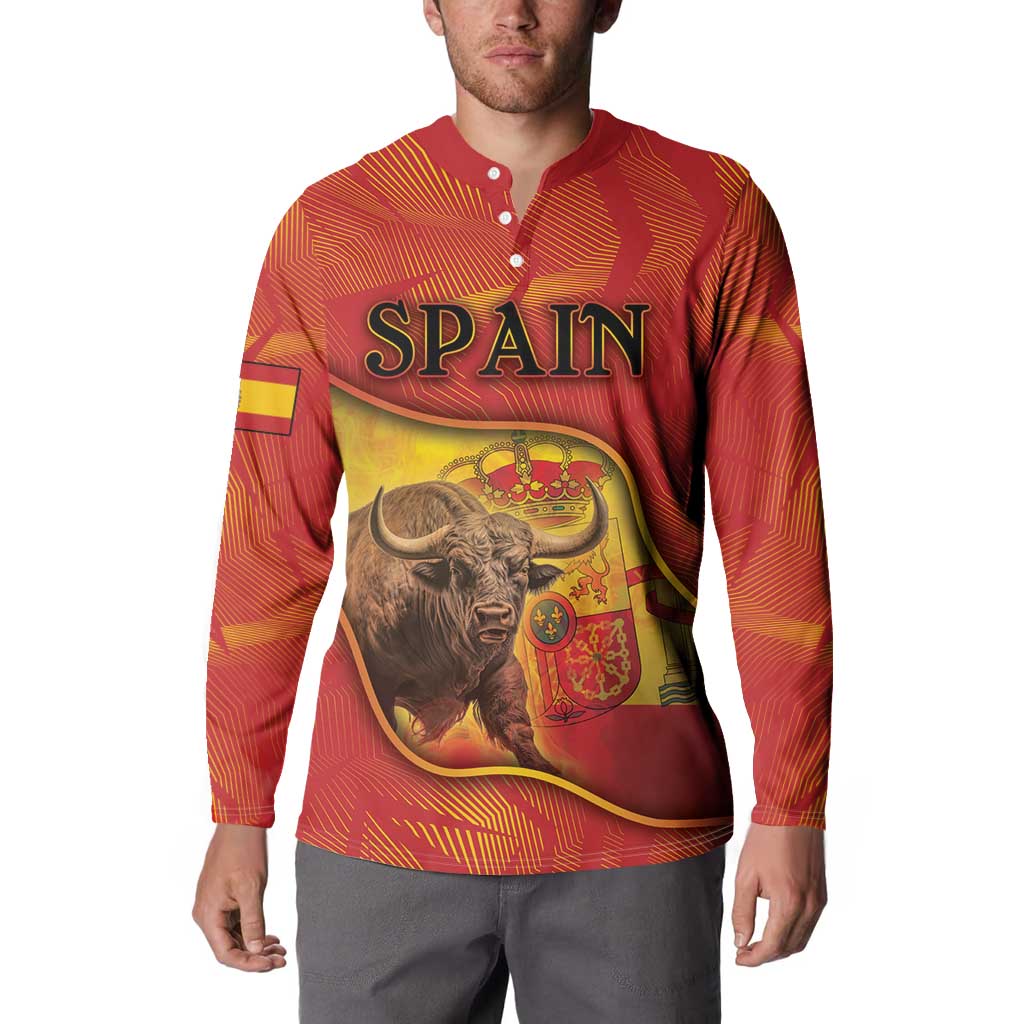 Personalized Spain Button Sweatshirt The Spanish Fighting Bull With Coat Of Arms - Wonder Print Shop
