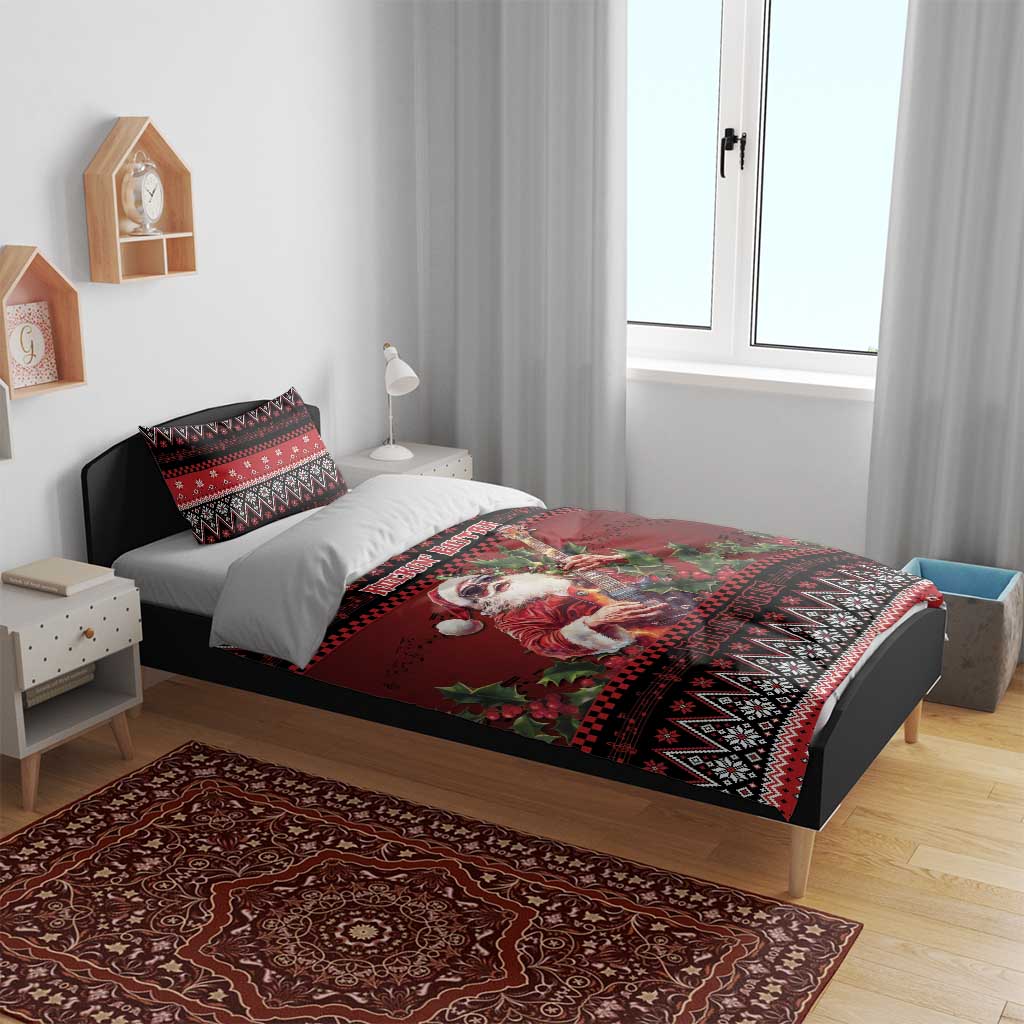 Guitar Christmas Bedding Set Rocking Santa - Wonder Print Shop
