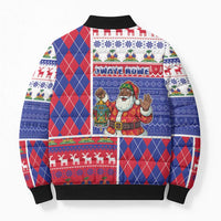 Haiti Christmas Bomber Puffer Jacket Santa With Fanal Haitian Patchwork Style - Wonder Print Shop