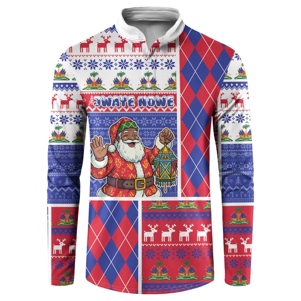 Haiti Christmas Button Sweatshirt Santa With Fanal Haitian Patchwork Style - Wonder Print Shop