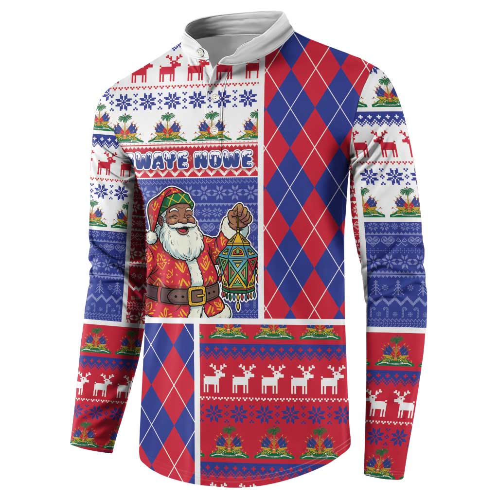 Haiti Christmas Button Sweatshirt Santa With Fanal Haitian Patchwork Style - Wonder Print Shop