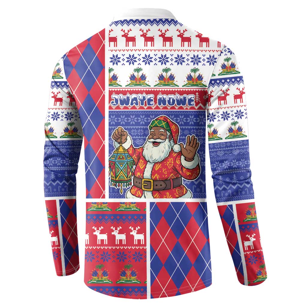 Haiti Christmas Button Sweatshirt Santa With Fanal Haitian Patchwork Style - Wonder Print Shop