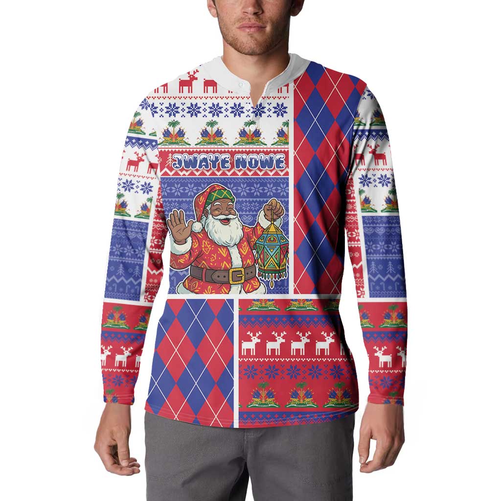 Haiti Christmas Button Sweatshirt Santa With Fanal Haitian Patchwork Style - Wonder Print Shop
