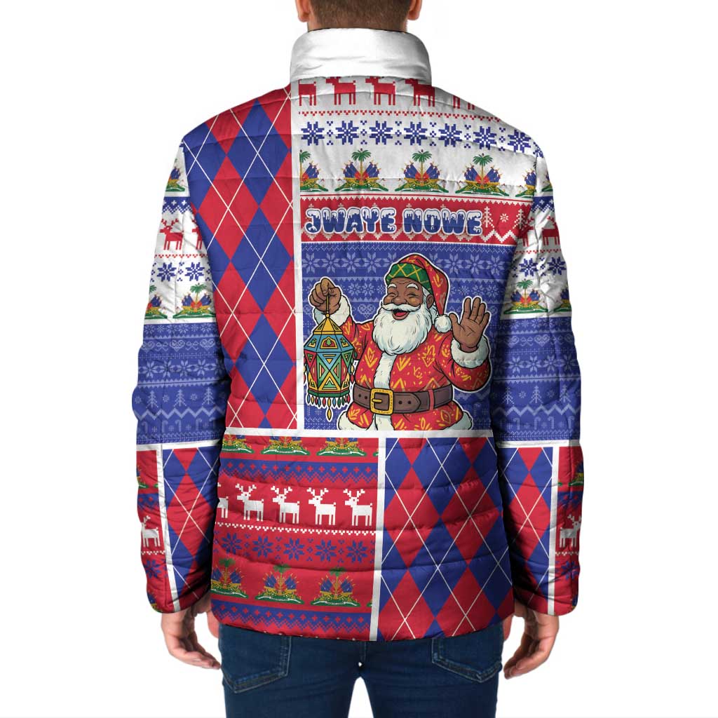 Haiti Christmas Padded Jacket Santa With Fanal Haitian Patchwork Style - Wonder Print Shop