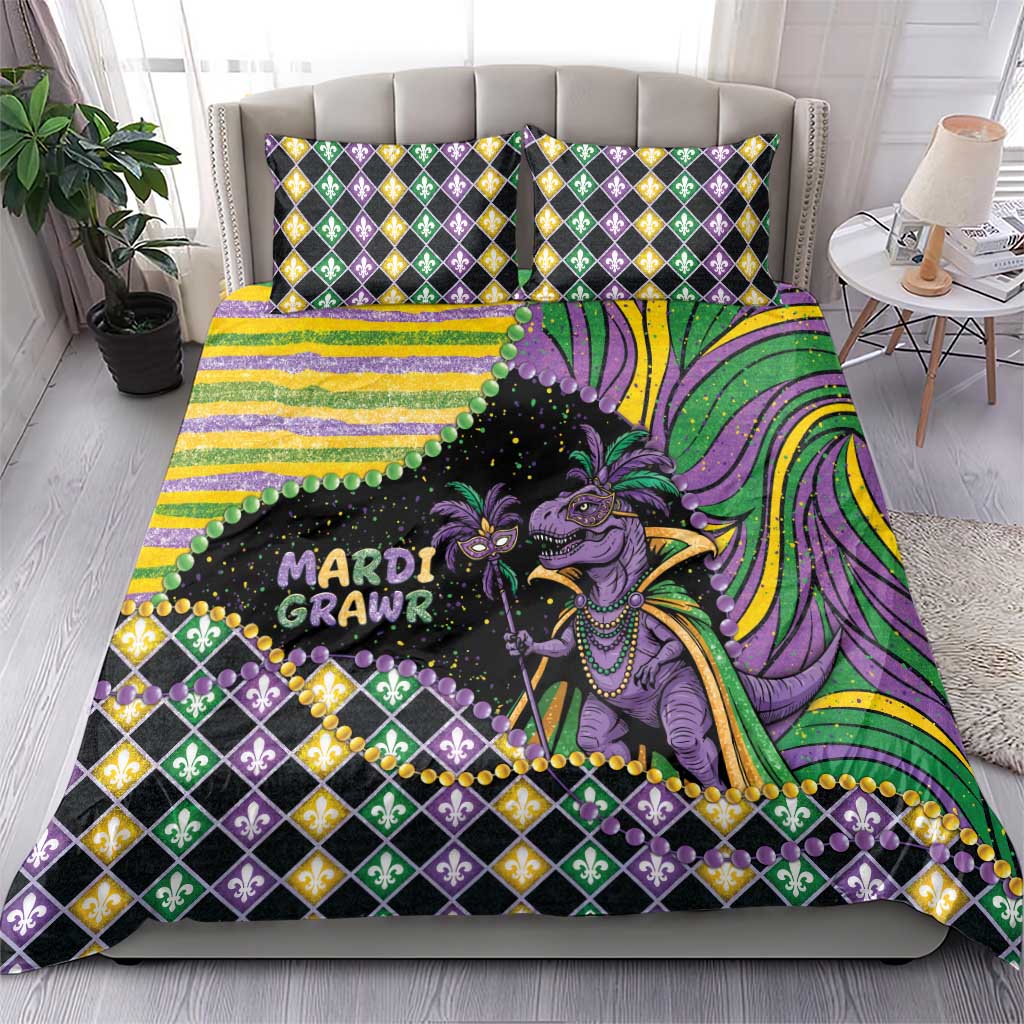 Mardi Gras Bedding Set King Rex Glitter Effect