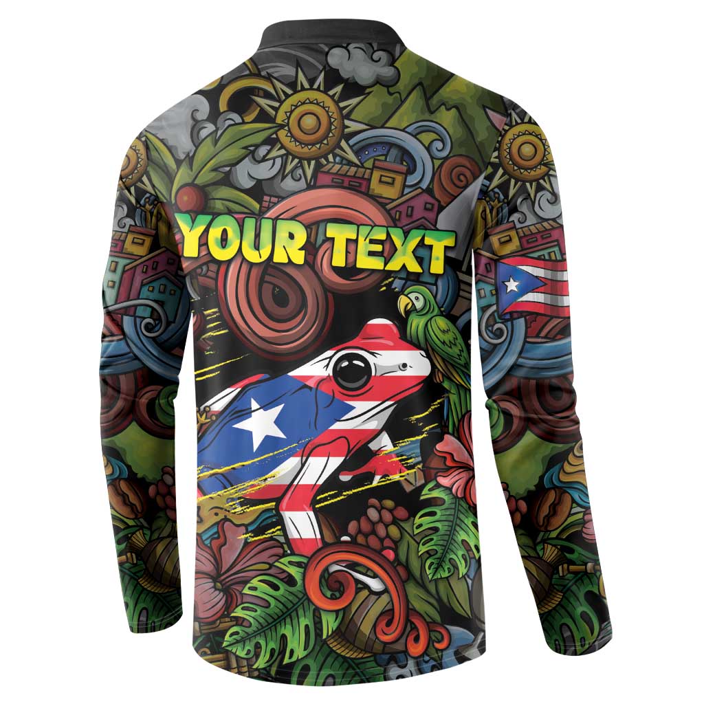 Personalized Puerto Rico Button Sweatshirt The Coqui Frog Tropical Doodle Style - Wonder Print Shop