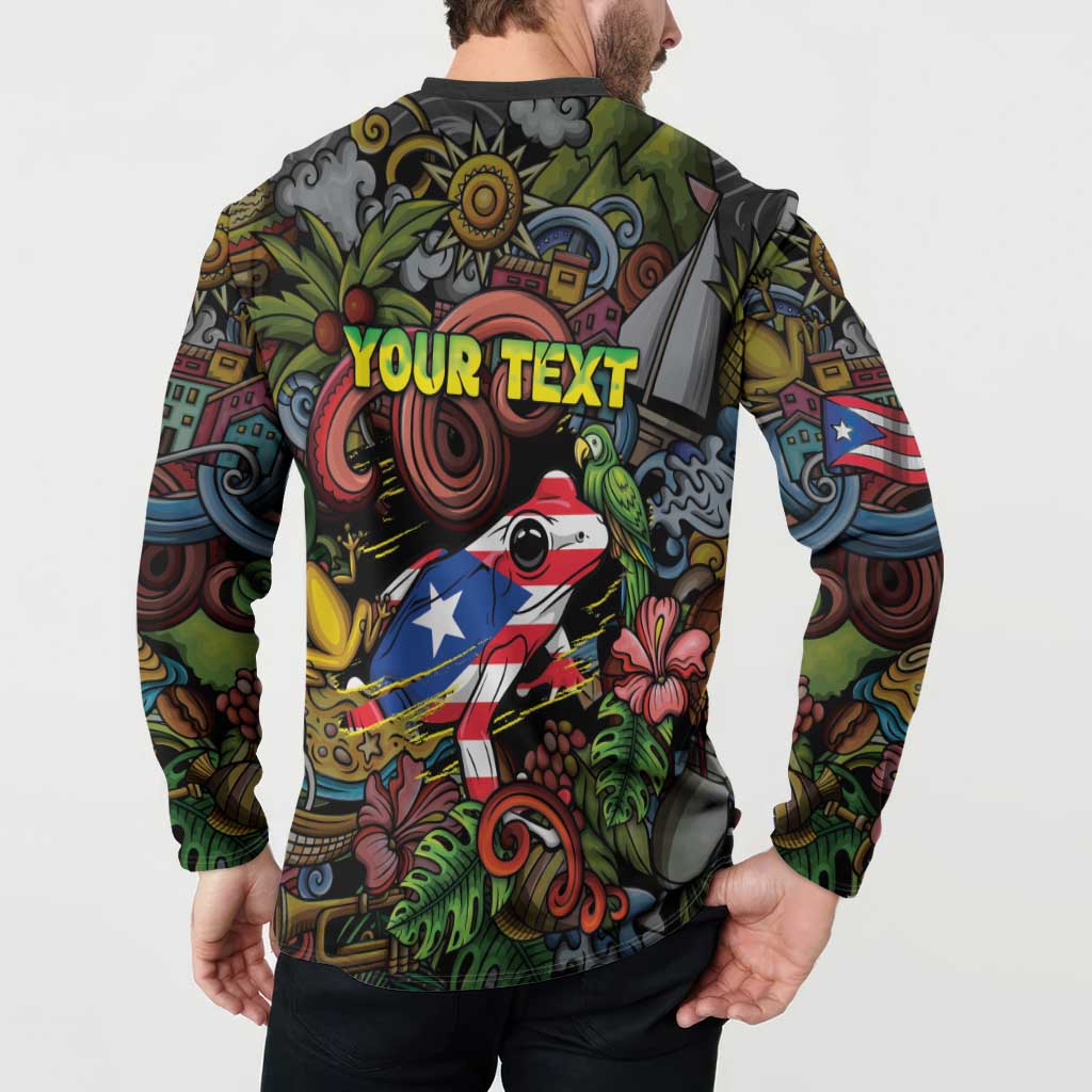 Personalized Puerto Rico Button Sweatshirt The Coqui Frog Tropical Doodle Style - Wonder Print Shop