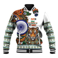 India Independence Day Baseball Jacket Royal Tiger Ashoka Chakra Paisley Pattern