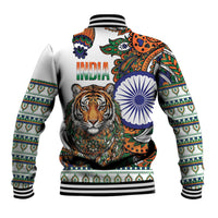 India Independence Day Baseball Jacket Royal Tiger Ashoka Chakra Paisley Pattern