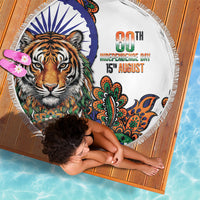 India Independence Day Beach Blanket Royal Tiger Ashoka Chakra Paisley Pattern