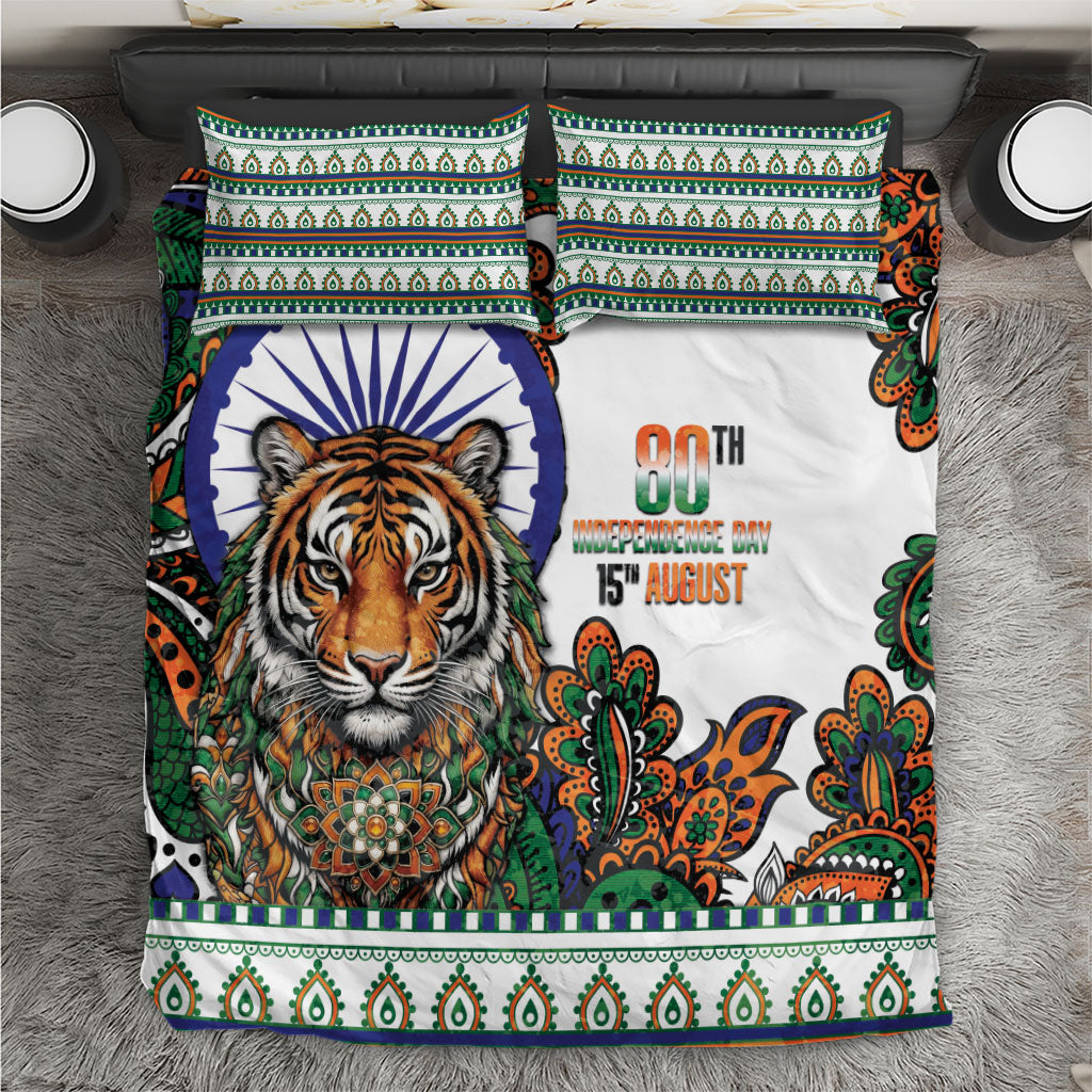 India Independence Day Bedding Set Royal Tiger Ashoka Chakra Paisley Pattern